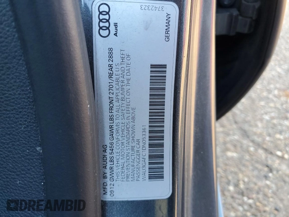 2013 Audi A7 3.0 Prestige with VIN WAU3GAFC1DN053361, listed as a Copart auction lot 88951395 with 151,326 mi miles and Salvage Title. Bid and sale history available at carsss.com. Image 12.