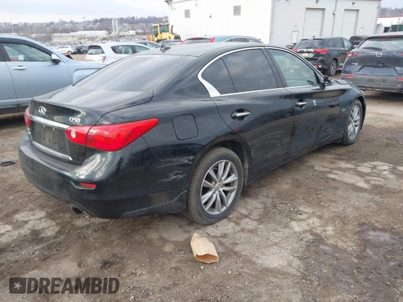 2015 Infiniti Q50 with VIN JN1BV7AR5FM392624, listed as a IAAI auction lot 41667327 with 53,589 mi miles. Bid and sale history available at carsss.com. Image 4.