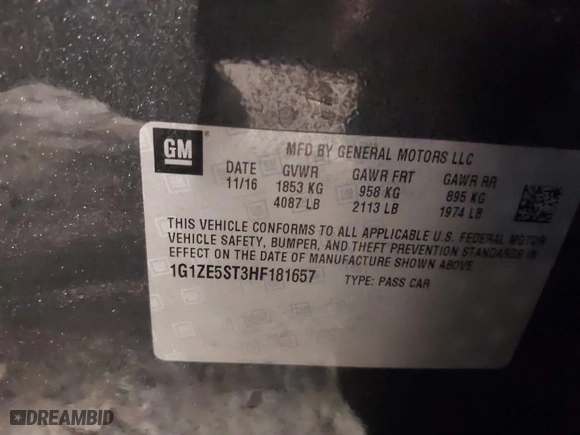2017 Chevrolet Malibu LT with VIN 1G1ZE5ST3HF181657, listed as a IAAI auction lot 41487393 with 215,821 mi miles. Bid and sale history available at carsss.com. Image 9.