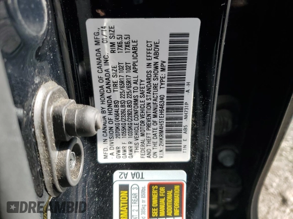 2014 Honda CR-V EX with VIN 2HKRM4H51EH646340, listed as a Copart auction lot 52312025 with 157,442 mi miles and Salvage Title. Bid and sale history available at carsss.com. Image 14.