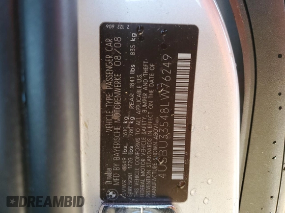 2008 BMW Z4 3.0i with VIN 4USBU33548LW76249, listed as a Copart auction lot 45762965 with 23,352 mi miles and Salvage title. Bid and sale history available at DreamBid. Image 12.