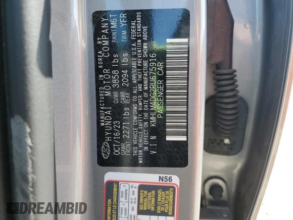 2024 Hyundai Elantra SEL z VIN KMHLM4DG2RU675916, wystawiony jako Copart lot #53043225 z przebiegiem 9 169 mil mil oraz Szkoda całkowita • Salvage title. Historia ofert i sprzedaży dostępna na DreamBid. Obrazek 12.