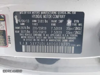 2013 Hyundai Santa Fe 2.0T Sport with VIN 5XYZUDLA8DG079795, listed as a IAAI auction lot 42035743 with 170,321 mi miles. Bid and sale history available at carsss.com. Image 9.