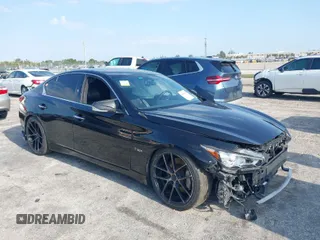 2018 Infiniti Q50 RED SPORT 400 with VIN JN1FV7AR5JM481250, listed as a IAAI auction lot 41956095 with 96,576 mi miles. Bid and sale history available at carsss.com. Image 1.