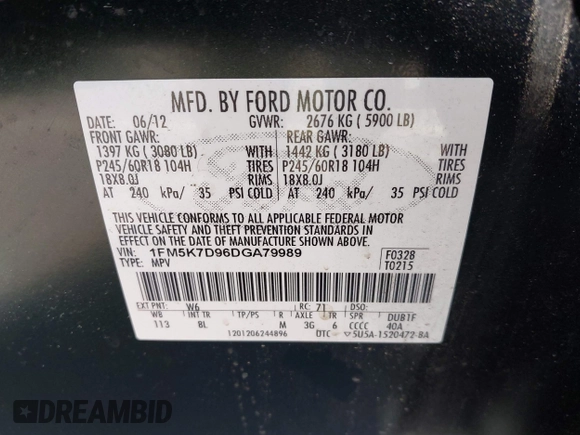 2013 Ford Explorer XLT z VIN 1FM5K7D96DGA79989, wystawiony jako IAAI lot #42141220 z przebiegiem 126 157 mil mil oraz . Historia ofert i sprzedaży dostępna na DreamBid. Obrazek 9.