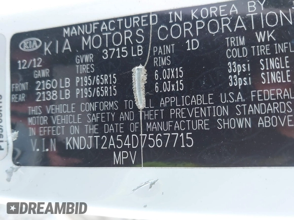 2013 Kia Soul with VIN KNDJT2A54D7567715, listed as a IAAI auction lot 41759724 with 95,922 mi miles. Bid and sale history available at carsss.com. Image 9.