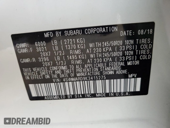 2019 Subaru Ascent Touring с VIN 4S4WMARD9K3415275, выставлен на аукционе Copart как лот 58031535 с пробегом 74 872 миль миль и Списание • Salvage title. История ставок и продаж доступна на DreamBid. Изображение 13.