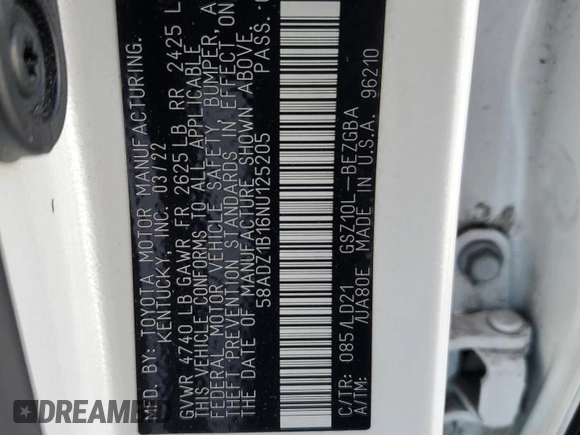 2022 Lexus ES 350 z VIN 58ADZ1B16NU125205, wystawiony jako Copart lot #55099155 z przebiegiem 49 532 mil mil oraz Szkoda całkowita • Salvage title. Historia ofert i sprzedaży dostępna na DreamBid. Obrazek 12.