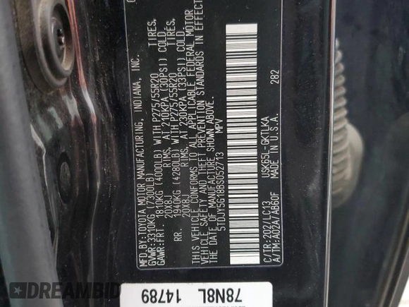 2011 Toyota Sequoia Limited with VIN 5TDJY5G18BS052713, listed as a Copart auction lot 82001234 with 228,709 mi miles and Salvage Title. Bid and sale history available at carsss.com. Image 13.