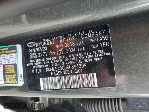 2024 Hyundai Elantra SEL with VIN KMHLS4DG9RU691309, listed as a Copart auction lot 51324695 with 15,232 mi miles and Salvage Title. Bid and sale history available at carsss.com. Image 13.