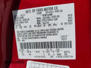 2011 Ford Escape XLT with VIN 1FMCU0D70BKC18662, listed as a IAAI auction lot 41769355 with 173,040 mi miles. Bid and sale history available at carsss.com. Image 9.