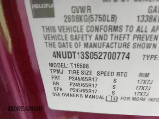 2005 Isuzu Ascender S z VIN 4NUDT13S052700774, wystawiony jako IAAI lot #42374076 z przebiegiem 151 265 mil mil oraz . Historia ofert i sprzedaży dostępna na DreamBid. Obrazek 9.