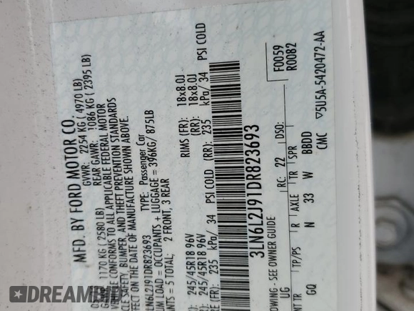 2013 Lincoln MKZ z VIN 3LN6L2J91DR823693, wystawiony jako Copart lot #55827045 z przebiegiem 173 978 mil mil oraz Szkoda całkowita • Salvage title. Historia ofert i sprzedaży dostępna na DreamBid. Obrazek 12.
