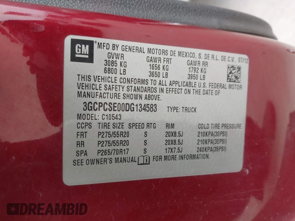 2013 Chevrolet Silverado 1500 LT with VIN 3GCPCSE00DG134583, listed as a IAAI auction lot 41257968 with 231,277 mi miles and . Bid and sale history available at DreamBid. Image 9.