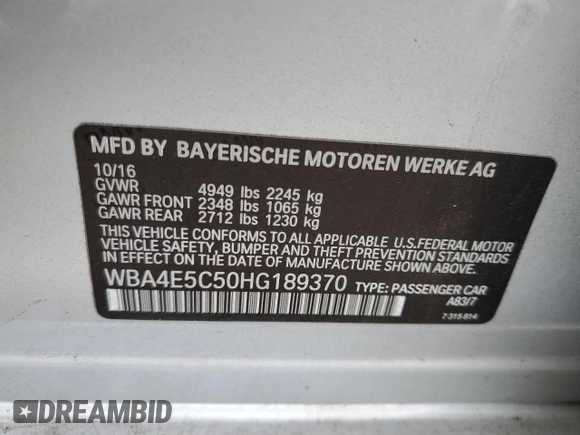 2017 BMW 4 Series 440i xDrive with VIN WBA4E5C50HG189370, listed as a Copart auction lot 72420284 with 59,018 mi miles and Salvage Title. Bid and sale history available at carsss.com. Image 12.