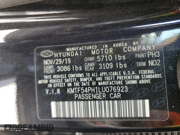 2020 Genesis G90 Ultimate with VIN KMTF54PH1LU076923, listed as a Copart auction lot 55794235 with 43,618 mi miles and Clean Title. Bid and sale history available at DreamBid. Image 12.