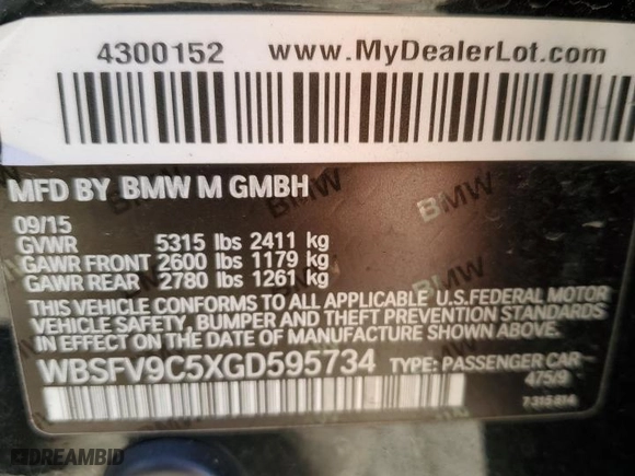 2016 BMW M5 with VIN WBSFV9C5XGD595734, listed as a Copart auction lot 76557014 with 86,254 mi miles and Salvage Title. Bid and sale history available at carsss.com. Image 12.