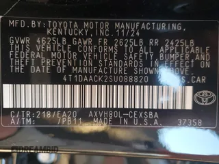 2025 Toyota Camry LE with VIN 4T1DAACK2SU088820, listed as a Copart auction lot 87461624 with 455 mi miles and Salvage Title. Bid and sale history available at carsss.com. Image 13.
