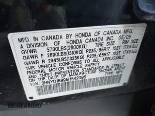 2005 Acura MDX Touring with VIN 2HNYD18995H542095, listed as a IAAI auction lot 41777538 with 200,378 mi miles. Bid and sale history available at carsss.com. Image 9.