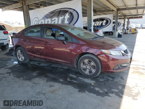 2013 Honda Civic LX with VIN 19XFB2F5XDE289467, listed as a Copart auction lot 54397985 with 201,369 mi miles and Salvage Title. Bid and sale history available at DreamBid. Image 4.