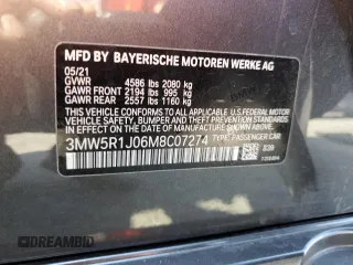 2021 BMW 3 Series 330i with VIN 3MW5R1J06M8C07274, listed as a Copart auction lot 58396505 with Not provided miles and Salvage title. Bid and sale history available at DreamBid. Image 12.