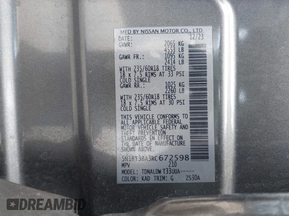 2024 Nissan Rogue SV z VIN 5N1BT3BA3RC672598, wystawiony jako IAAI lot #42279132 z przebiegiem 29 491 mil mil oraz . Historia ofert i sprzedaży dostępna na DreamBid. Obrazek 9.