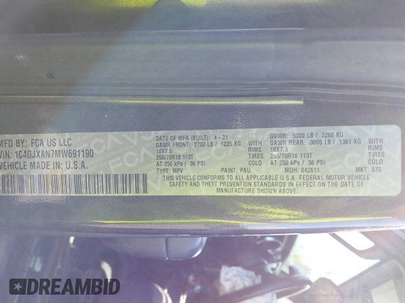 2021 Jeep Wrangler Sport S with VIN 1C4GJXAN7MW691190, listed as a IAAI auction lot 42028528 with 24,207 mi miles and . Bid and sale history available at DreamBid. Image 9.