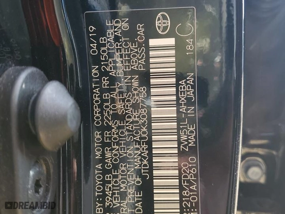 2019 Toyota Prius L Eco with VIN JTDKARFU0K3087758, listed as a Copart auction lot 49034575 with 148,334 mi miles and Salvage Title. Bid and sale history available at carsss.com. Image 12.