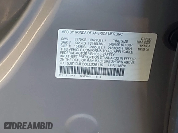 2020 Acura MDX with VIN 5J8YD4H33LL036119, listed as a IAAI auction lot 41827752 with 71,944 mi miles. Bid and sale history available at carsss.com. Image 9.