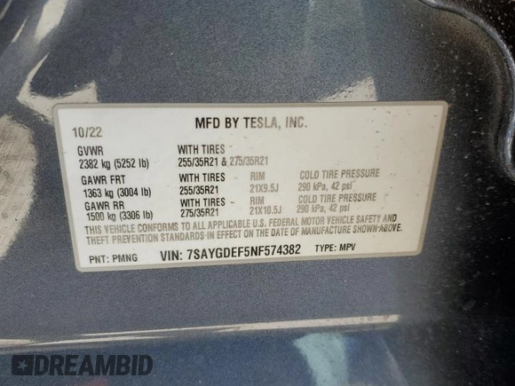 2022 Tesla Model Y Performance z VIN 7SAYGDEF5NF574382, wystawiony jako Copart lot #48531565 z przebiegiem 35 165 mil mil oraz Szkoda całkowita • Salvage title. Historia ofert i sprzedaży dostępna na DreamBid. Obrazek 12.