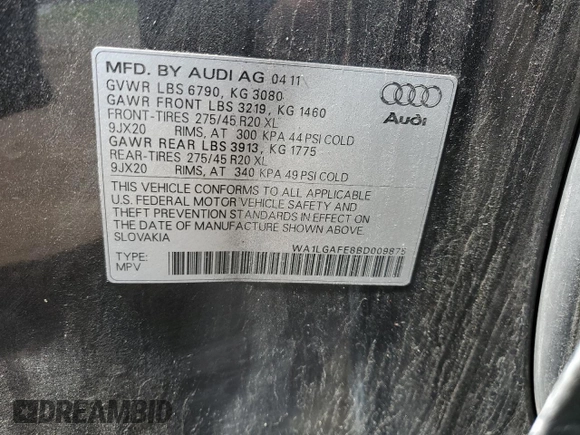 2011 Audi Q7 Premium Plus z VIN WA1LGAFE8BD009875, wystawiony jako Copart lot #52301195 z przebiegiem 148 237 mil mil oraz Szkoda całkowita • Salvage title. Historia ofert i sprzedaży dostępna na DreamBid. Obrazek 13.