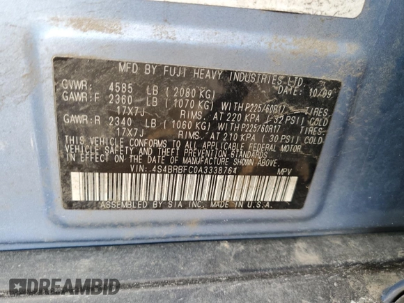 2010 Subaru Outback Premium All-Weather Anniversary with VIN 4S4BRBFC0A3338764, listed as a Copart auction lot 41420725 with 181,097 mi miles and Salvage title. Bid and sale history available at DreamBid. Image 13.
