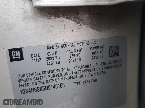 2013 Cadillac ATS Luxury with VIN 1G6AH5SX5D0140168, listed as a Copart auction lot 45020605 with 170,394 mi miles and Clean Title. Bid and sale history available at DreamBid. Image 14.