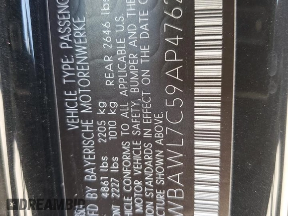 2010 BMW 3 Series 335i with VIN WBAWL7C59AP476237, listed as a Copart auction lot 52363615 with Not provided miles and Salvage title. Bid and sale history available at DreamBid. Image 14.