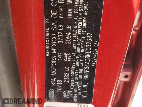 2019 Kia Forte S z VIN 3KPF34AD8KE037687, wystawiony jako Copart lot #56358875 z przebiegiem 78 193 mil mil oraz Czysty tytuł • Clean title. Historia ofert i sprzedaży dostępna na DreamBid. Obrazek 12.
