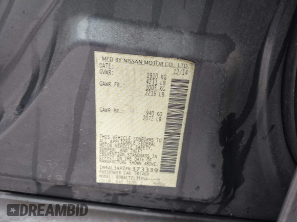 2015 Nissan Altima SL with VIN 1N4AL3AP2FN373339, listed as a IAAI auction lot 41506161 with 131,009 mi miles and . Bid and sale history available at DreamBid. Image 9.