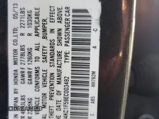 2014 Acura RLX Tech Pkg with VIN JH4KC1F59EC003492, listed as a Copart auction lot 81107054 with 112,095 mi miles and Salvage Title. Bid and sale history available at carsss.com. Image 12.