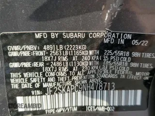 2022 Subaru Forester Limited z VIN JF2SKAPC9NH478713, wystawiony jako Copart lot #63680095 z przebiegiem Nie podano mil oraz Szkoda całkowita • Salvage title. Historia ofert i sprzedaży dostępna na DreamBid. Obrazek 12.