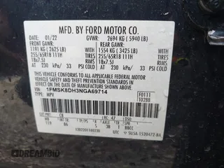 2022 Ford Explorer XLT z VIN 1FMSK8DH3NGA69714, wystawiony jako IAAI lot #42164169 z przebiegiem 53 081 mil mil oraz . Historia ofert i sprzedaży dostępna na DreamBid. Obrazek 9.
