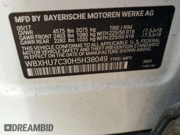 2017 BMW X1 sDrive28i with VIN WBXHU7C30H5H38049, listed as a Copart auction lot 51007915 with 52,963 mi miles and Salvage Title. Bid and sale history available at carsss.com. Image 15.