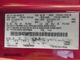 2020 Ford F-150 XL with VIN 1FTFX1E53LKE33868, listed as a IAAI auction lot 42337893 with Not provided miles and . Bid and sale history available at DreamBid. Image 9.