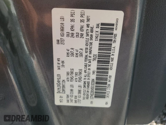 2005 Dodge Dakota ST with VIN 1D7HE22KX5S163304, listed as a Copart auction lot 50129285 with 166,216 mi miles and Salvage Title. Bid and sale history available at DreamBid. Image 14.