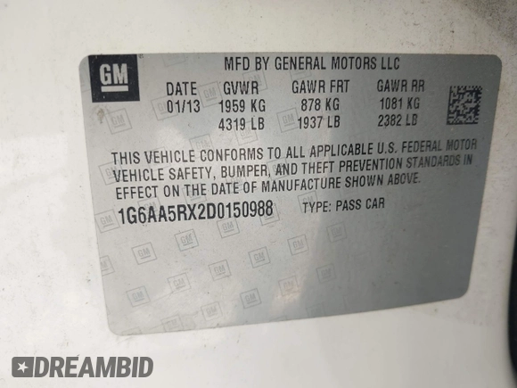 2013 Cadillac ATS with VIN 1G6AA5RX2D0150988, listed as a IAAI auction lot 42538612 with 212,037 mi miles and . Bid and sale history available at DreamBid. Image 9.