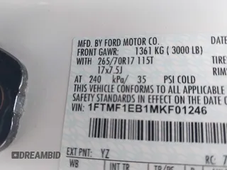 2021 Ford F-150 XL with VIN 1FTMF1EB1MKF01246, listed as a IAAI auction lot 41736886 with 44,558 mi miles and . Bid and sale history available at DreamBid. Image 9.