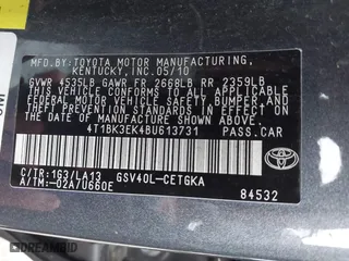 2011 Toyota Camry LE with VIN 4T1BK3EK4BU613731, listed as a IAAI auction lot 41544354 with 172,822 mi miles. Bid and sale history available at carsss.com. Image 9.