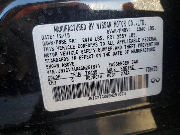 2016 Infiniti Q50 2.0t Premium with VIN JN1CV7AR4GM251873, listed as a Copart auction lot 46532635 with 90,028 mi miles and Salvage Title. Bid and sale history available at carsss.com. Image 12.