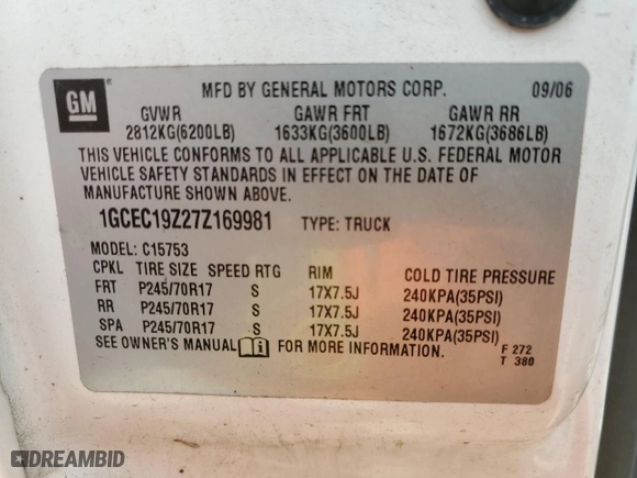 2007 Chevrolet Silverado 1500 Classic LT1 with VIN 1GCEC19Z27Z169981, listed as a Copart auction lot 43178995 with 225,986 mi miles and Salvage Title. Bid and sale history available at carsss.com. Image 12.