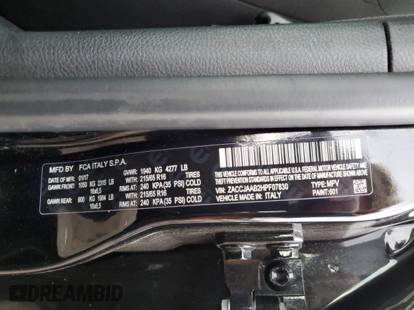 2017 Jeep Renegade Sport with VIN ZACCJAAB2HPF07830, listed as a Copart auction lot 49964105 with 128,273 mi miles and Salvage Title. Bid and sale history available at DreamBid. Image 15.
