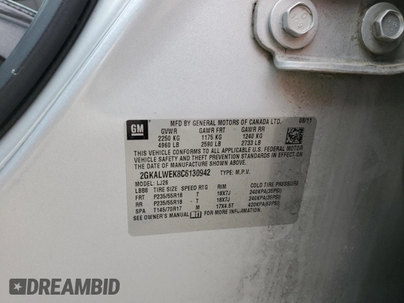 2012 GMC Terrain SLT-2 with VIN 2GKALWEK8C6130942, listed as a Copart auction lot 45392445 with 156,232 mi miles and Salvage Title. Bid and sale history available at carsss.com. Image 15.