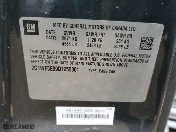 2013 Chevrolet Impala LS with VIN 2G1WF5E39D1255001, listed as a Copart auction lot 51242245 with 139,991 mi miles and Salvage Title. Bid and sale history available at carsss.com. Image 12.